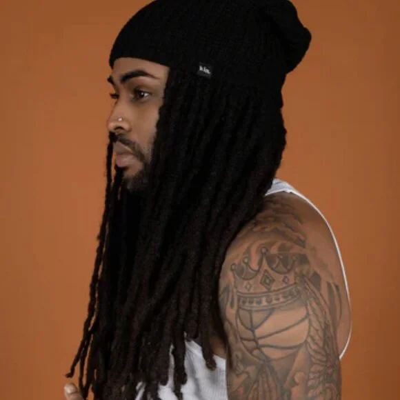 KINApparel Black Slouch Satin Lined Beanie - Picture 3 of 8